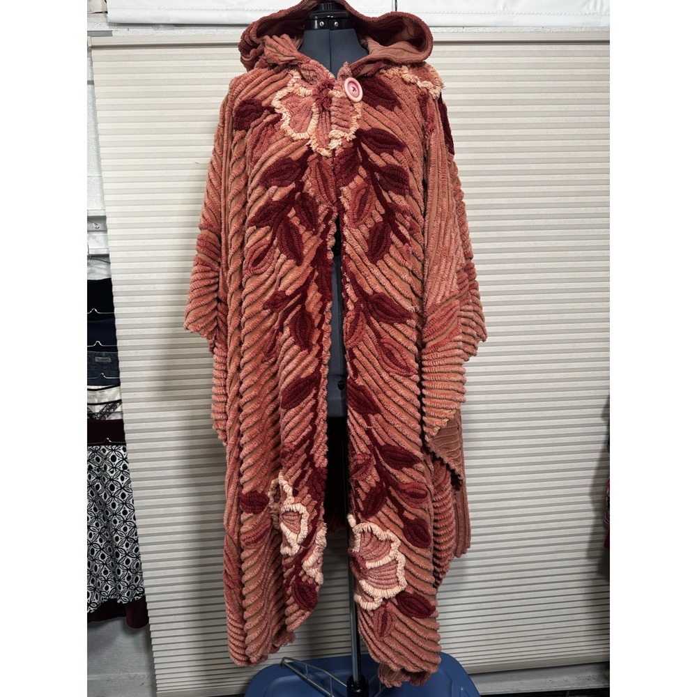 Vtg Handmade Chenille Cloak Cape Hooded Cosplay Photo Shoot Maternity Fall Mauve